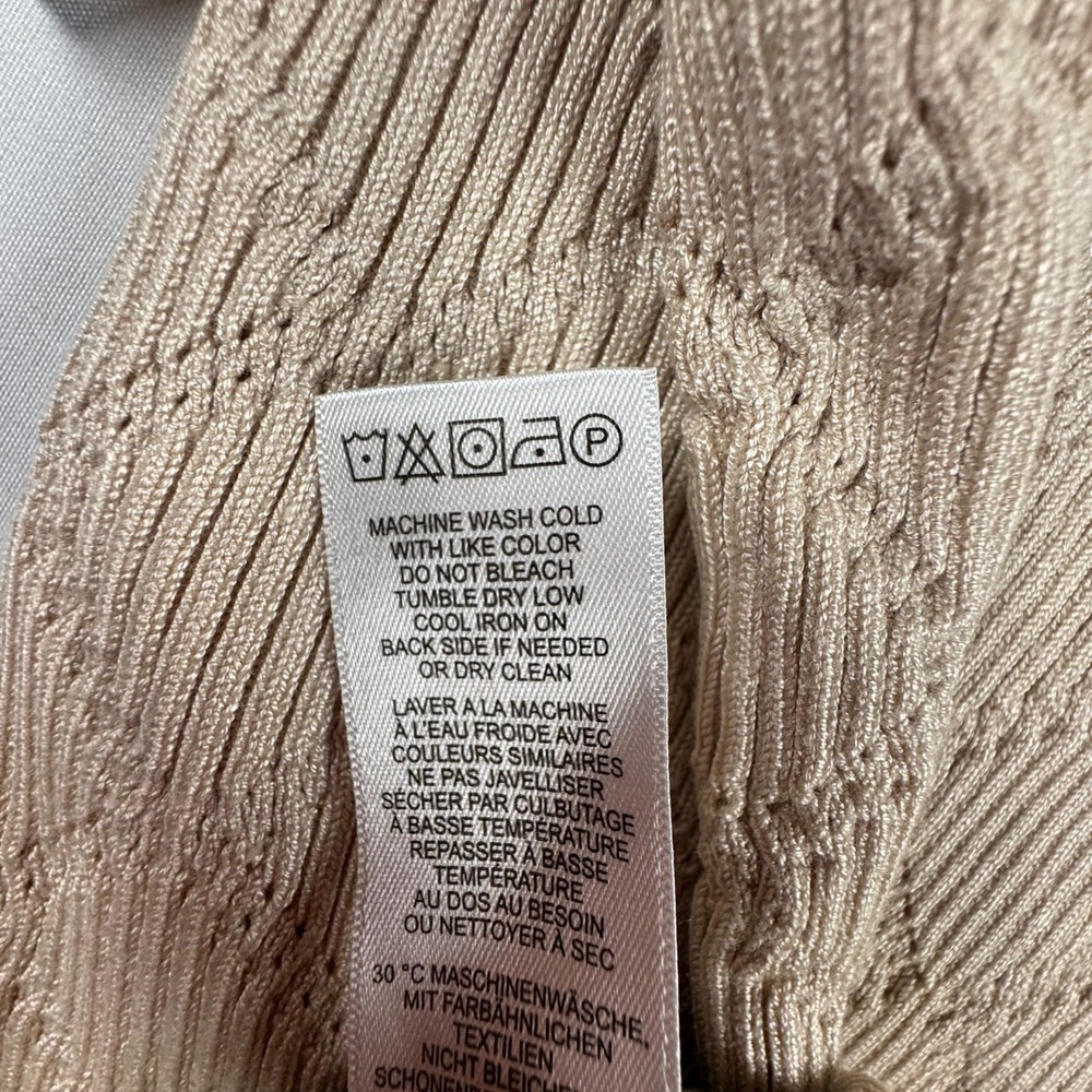 Adrianna Papell Womens Beige Diamond Knit Short Sleeve Sweater Top Black Trim L - Picture 7 of 7